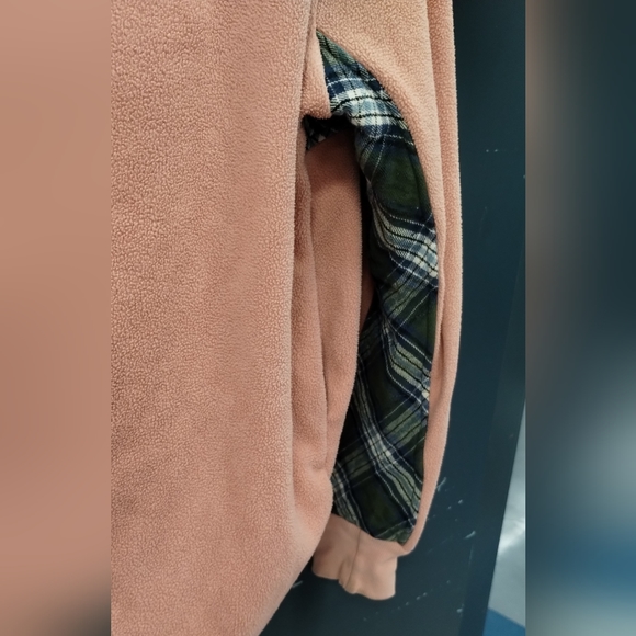 Entro Peach Fleece Pullover Sweater with Green Plaid Accents Cabincore Size M - Picture 5 of 16